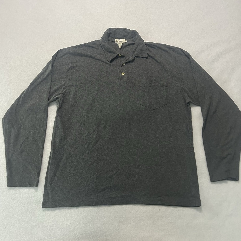 J Crew Oarsman Long Sleeve Polo Shirt Mens Large Gray Preppy Rugby Vintage